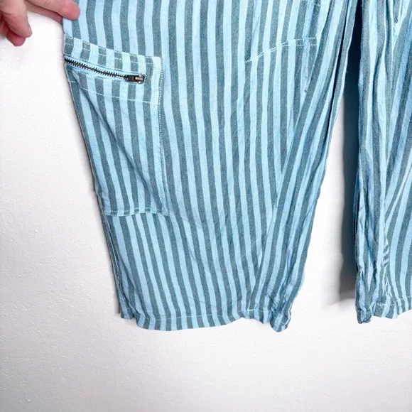 Urban Outfitters Alexandra Blue Green Striped Linen Cargo Pants Size Small - Picture 6 of 13